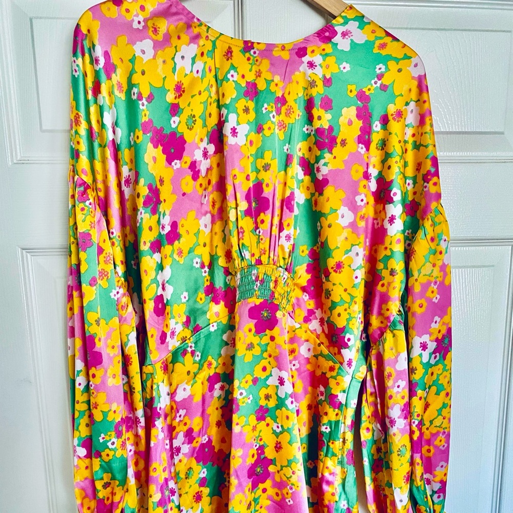 ASOS 60s Puff Sleeve Dress Multicoloured 10